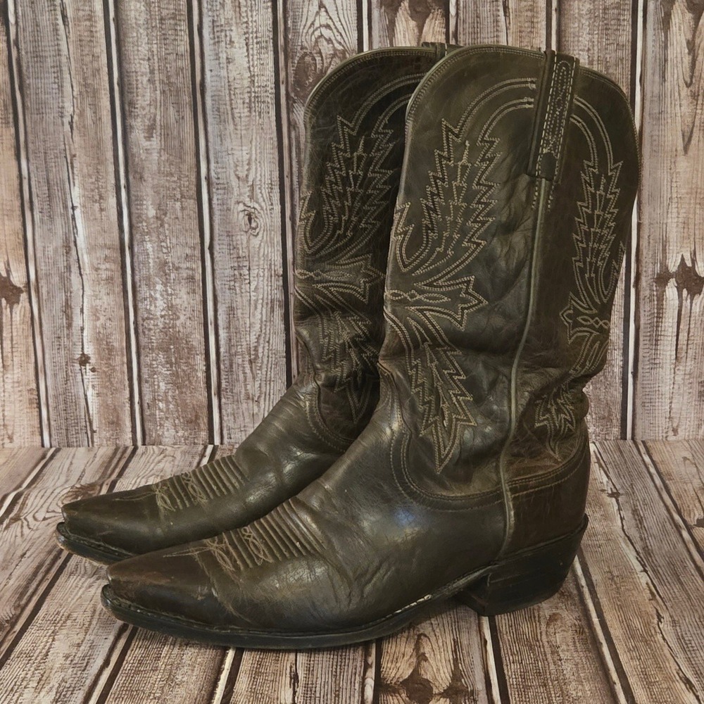 Sz‎ 9 2E Mens Lucchese 1883 Crayton Dark Brown Leather Western Cowboy Boots